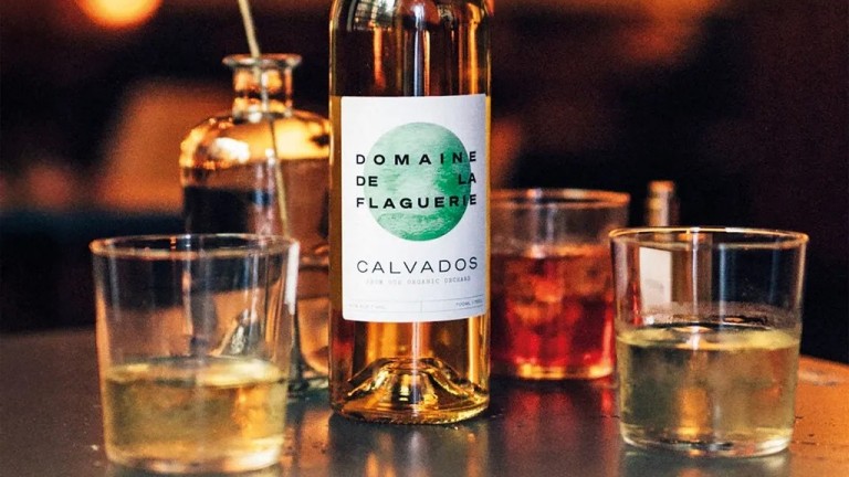 A bottle of Domaine de la Flaguerie Calvados